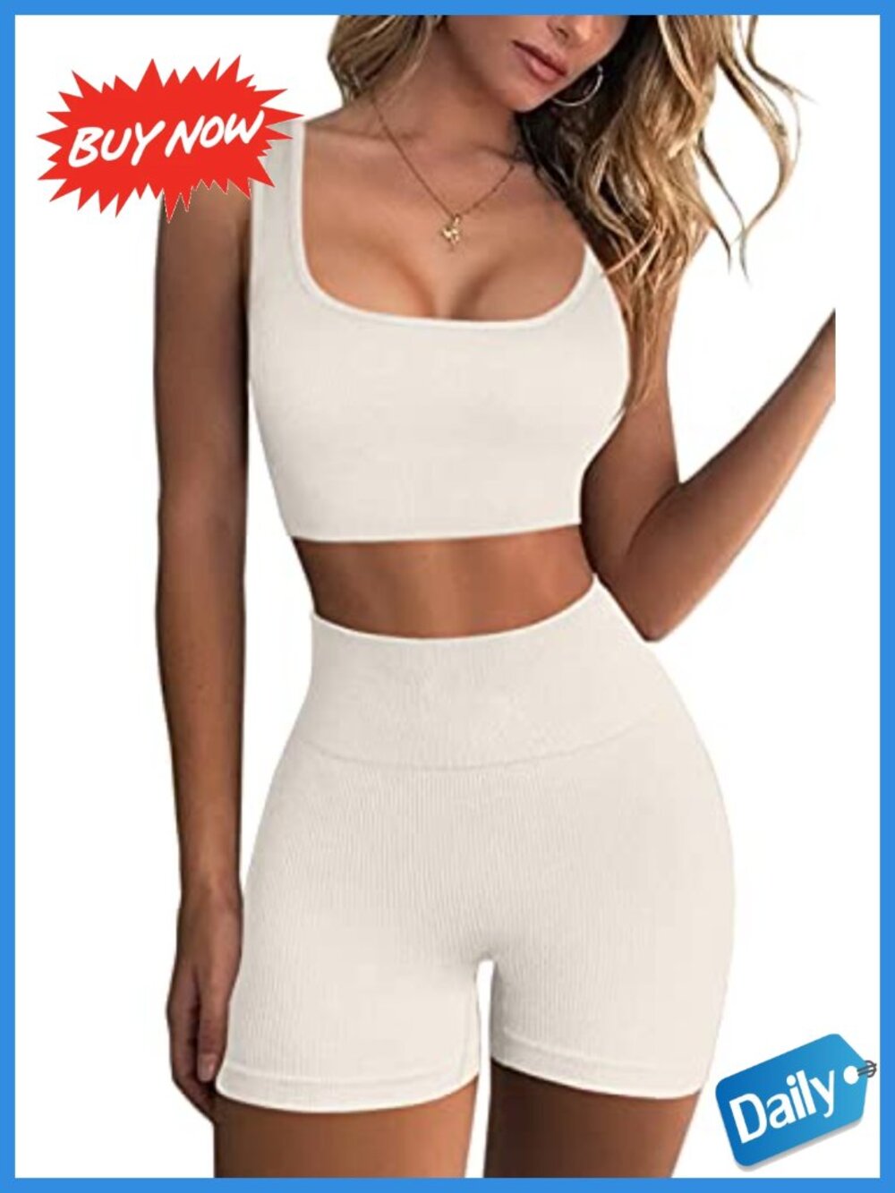QINSEN Seamless Ribbed Crop Tank & Biker Shorts Workout Set